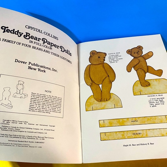 TEDDY BEAR PAPER DOLLS VTG 1983 NEW UNUSED CRYSTAL COLLINS A FAMILY OF 4 BEARS - Picture 3 of 11